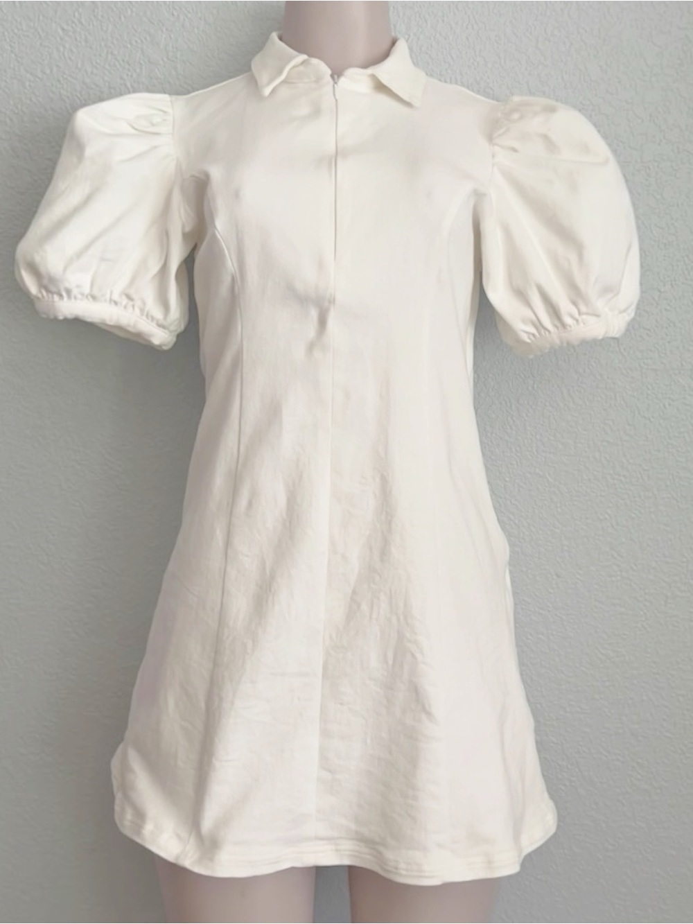 Hyacinth House Tuckernuck Gillian White Puff Sleeve Collared Mini Dress Medium